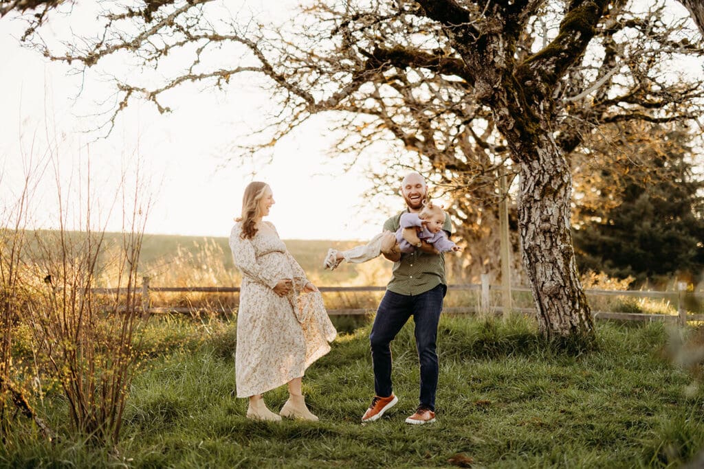 Playful maternity session with toddler in Portland Oregon