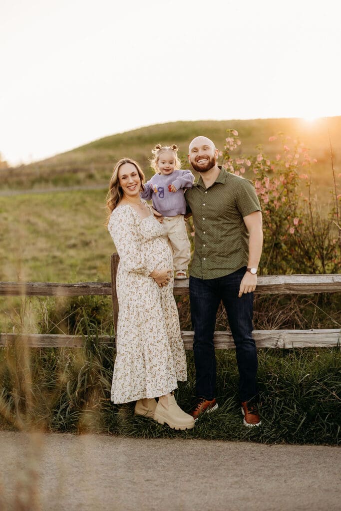 Outdoor spring photoshoot family maternity toddler